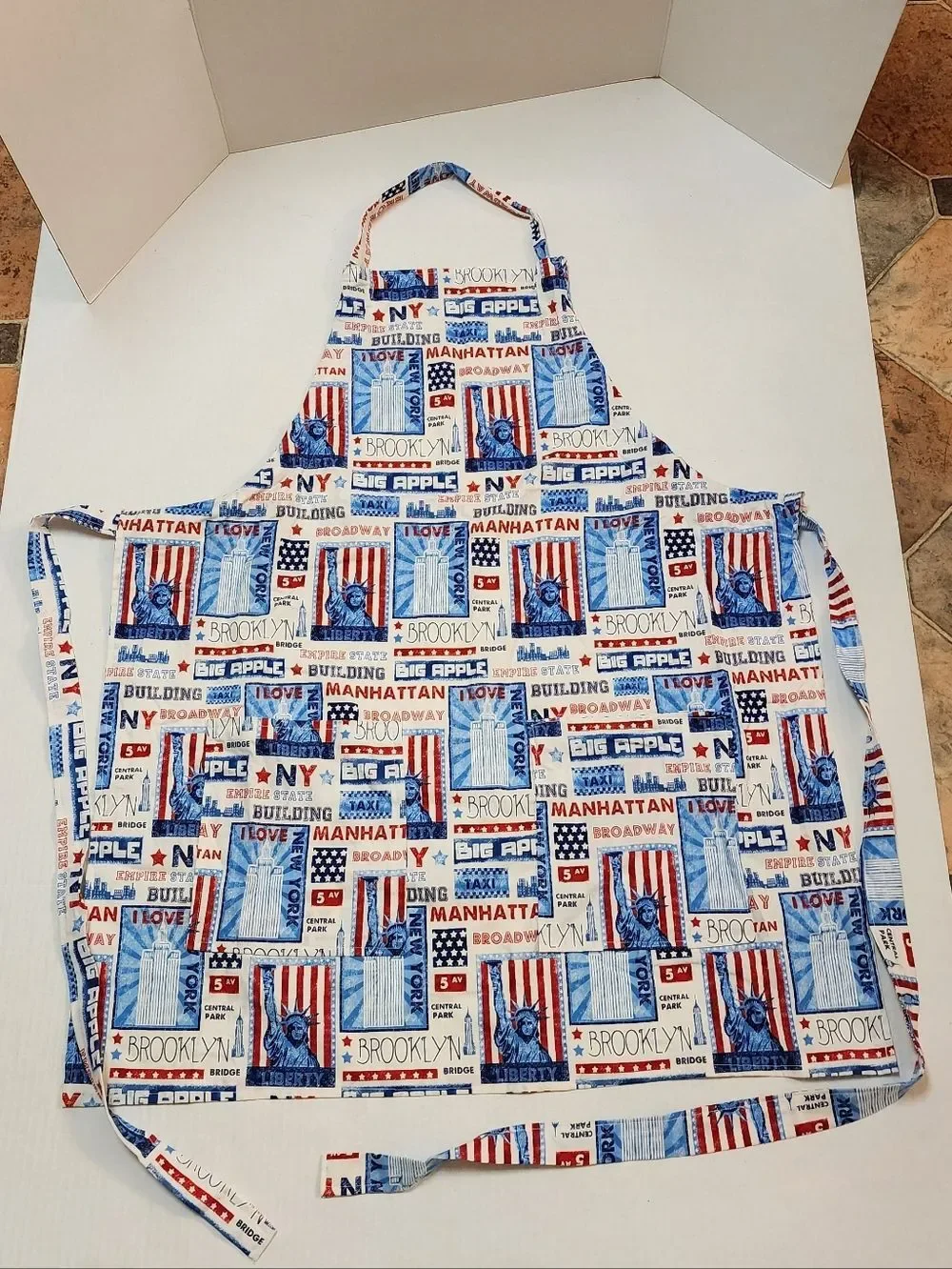 Classic New York Print Cotton  or Cotton blend Apron - Red & Blue Patriotic